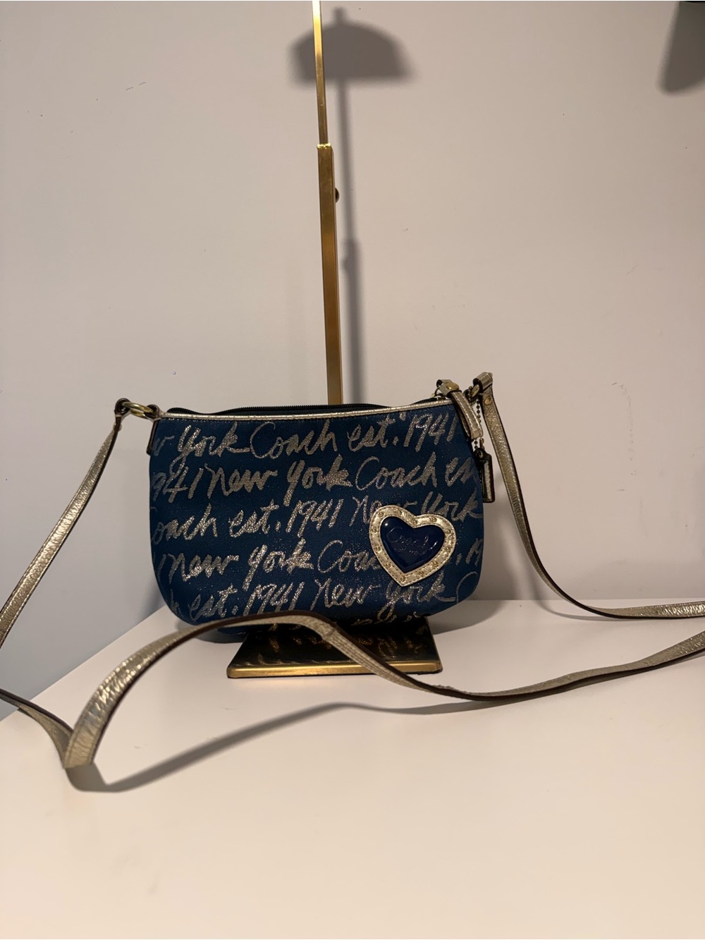 Coach VY2K - Blue Heart Crossbody Bag with Metallic Strap